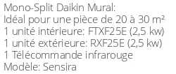 Climatiseur Mural Sensira FTXF-E 2,5 kWatts