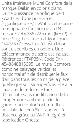 Split mural Comfora - 4 kWatts - R32 - Daikin - Réf : FTXP35N