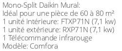 Climatiseur Mural Comfora, 7,1 kWatts