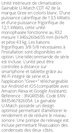 Gainable U-Match CDT 42 - 13.5 kWatts - R32 - Gree - Réf : 3NGR0586