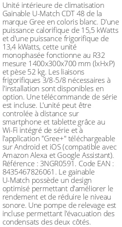 Gainable U-Match CDT 48 - 15.5 kWatts - R32 - Gree - Réf : 3NGR0591
