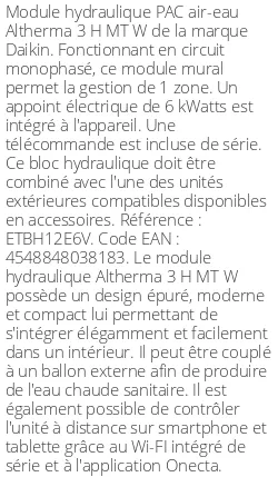 Module hydraulique Altherma 3 H MT W Monophasé R32