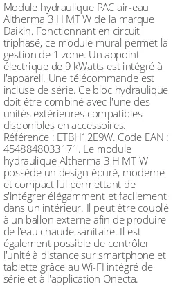 Module hydraulique Altherma 3 H MT W Triphasé R32