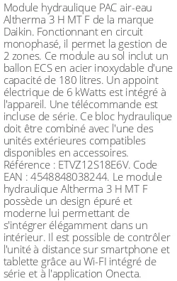 Module hydraulique Altherma 3 H MT F 2 zones 180 Litres Monophasé R32