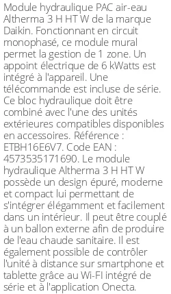 Module hydraulique Altherma 3 H HT W Monophasé R32