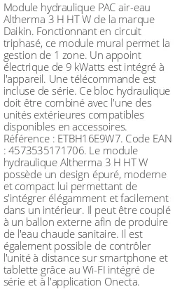 Module hydraulique Altherma 3 H HT W Triphasé R32