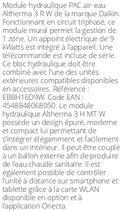 Module hydraulique Altherma 3 R W Taille 16 Triphasé R32