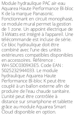 Module hydraulique Aquarea Haute Performance Bi-bloc K Monophasé R32