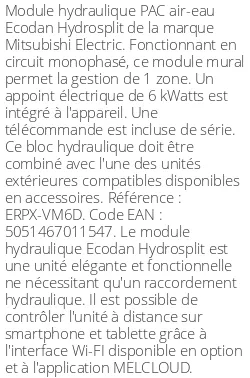 Module hydraulique Ecodan Hydrosplit Monophasé Génération D R32