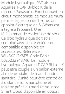 Module hydraulique Aquarea T-CAP Bi-bloc K 12 kWatts Monophasé R32