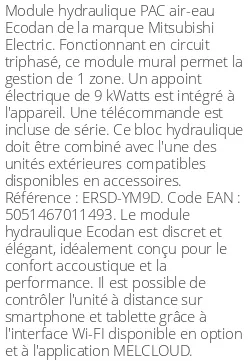 Module hydraulique Ecodan Triphasé Génération D R32