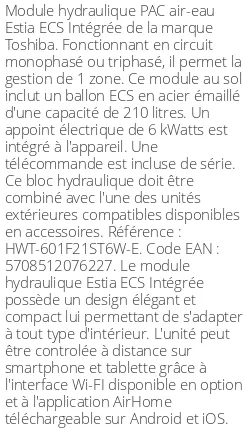 Module hydraulique Estia ECS Intégrée 4 kWatts 1 zone R32