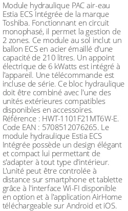 Module hydraulique Estia ECS Intégrée 8 kWatts 2 zones R32
