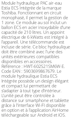 Module hydraulique Estia ECS Intégrée 6 kWatts 1 zone R32