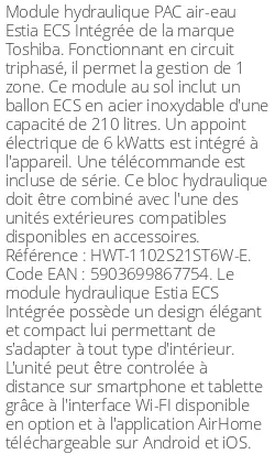 Module hydraulique Estia ECS Intégrée 11 kWatts Triphasé 1 zone R32