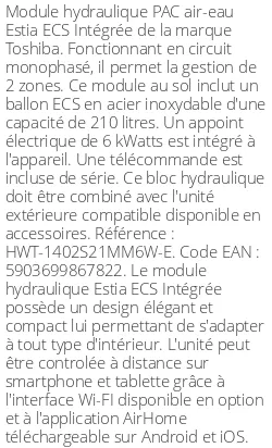 Module hydraulique Estia ECS Intégrée 14 kWatts Monophasé 2 zones R32
