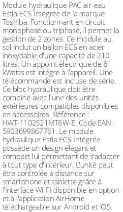 Module hydraulique Estia ECS Intégrée 11 kWatts Triphasé 2 zones R32