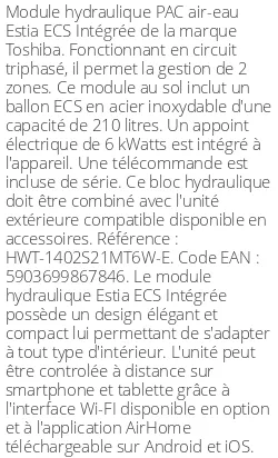 Module hydraulique Estia ECS Intégrée 14 kWatts Triphasé 2 zones R32