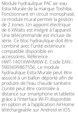 Module hydraulique Estia Murale 14 kWatts Monophasé R32