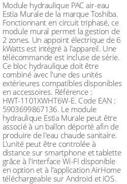 Module hydraulique Estia Murale 11 kWatts Triphasé R32