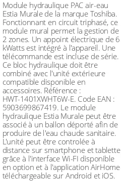 Module hydraulique Estia Murale 14 kWatts Triphasé R32