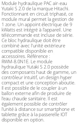 Module hydraulique Yutaki S 2.0 20 kWatts R410