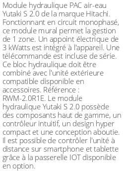 Module hydraulique Yutaki S 2.0 4.3 kWatts R32