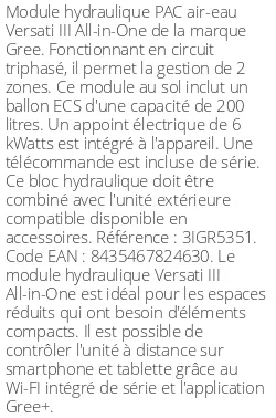Module hydraulique Versati III All-in-One 8 kWatts 200 Litres Triphasé R32