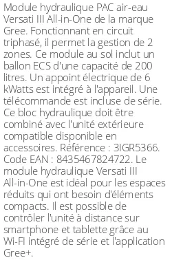 Module hydraulique Versati III All-in-One 14 kWatts 200 Litres Triphasé R32