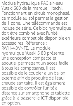 Module hydraulique Yutaki S80 11 kWatts Monophasé R410+R132
