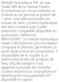 Module hydraulique Yutaki S80 16 kWatts Triphasé R410+R132