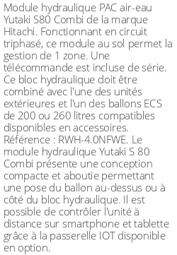 Module hydraulique Yutaki S80 Combi 11 kWatts Triphasé R410+R132