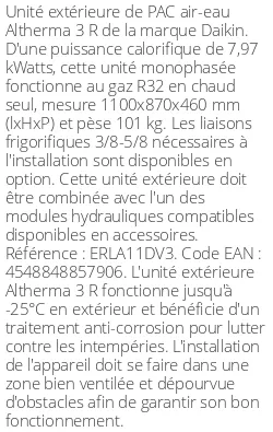 Unité extérieure Altherma 3 R 7.97 kWatts Monophasé R32