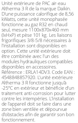 Unité extérieure Altherma 3 R 8.56 kWatts Monophasé R32
