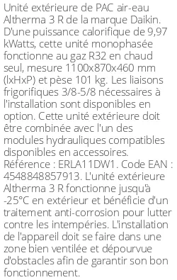 Unité extérieure Altherma 3 R 7.97 kWatts Triphasé R32