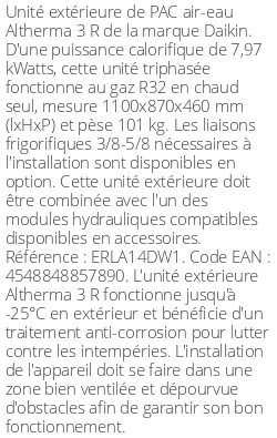 Unité extérieure Altherma 3 R 8.56 kWatts Triphasé R32