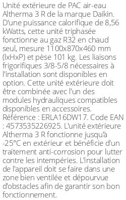 Unité extérieure Altherma 3 R 9.97 kWatts Triphasé R32