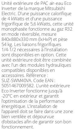 Unité extérieure Eco Inverter 4 kWatts Monophasé R32