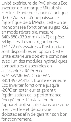 Unité extérieure Eco Inverter 6 kWatts Monophasé R32