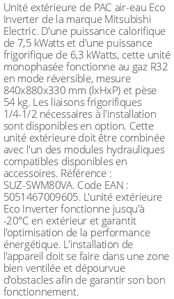 Unité extérieure Eco Inverter 7.5/6.3 kWatts Monophasé R32