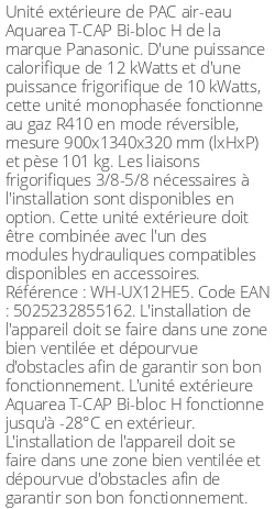 Unité extérieure Aquarea T-CAP Bi-bloc H 12 kWatts Monophasé R410