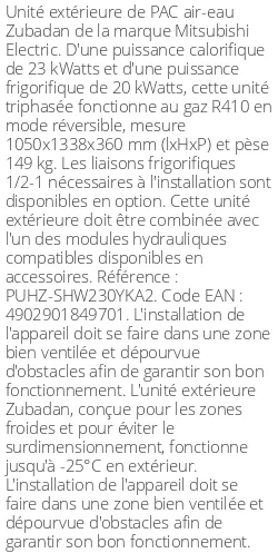 Unité extérieure Zubadan 23 kWatts Triphasé R410