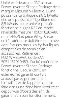 Unité extérieure Power Inverter Silence Package 8.5 kWatts Monophasé R32