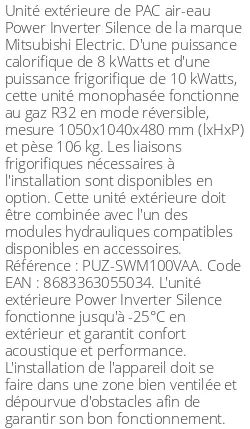 Unité extérieure Power Inverter Silence 10 kWatts Monophasé R32