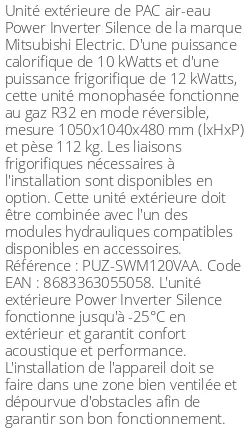 Unité extérieure Power Inverter Silence 12 kWatts Monophasé R32