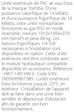 Unité extérieure Estia 14 kWatts Monophasé R32
