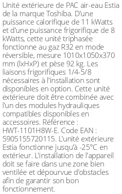 Unité extérieure Estia 11 kWatts Triphasé R32