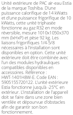 Unité extérieure Estia 14 kWatts Triphasé R32