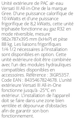 Unité extérieure Versati III All-in-One 10 kWatts Triphasé R32
