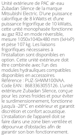 Unité extérieure Zubadan Silence 10 kWatts Monophasé R32